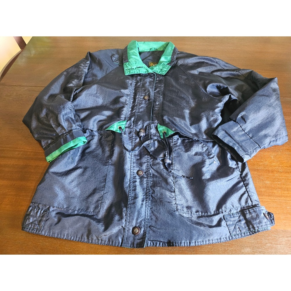 Mariel Vintage Windbreaker Jacket Womens 16W Navy Blue Green Drawstring Waist